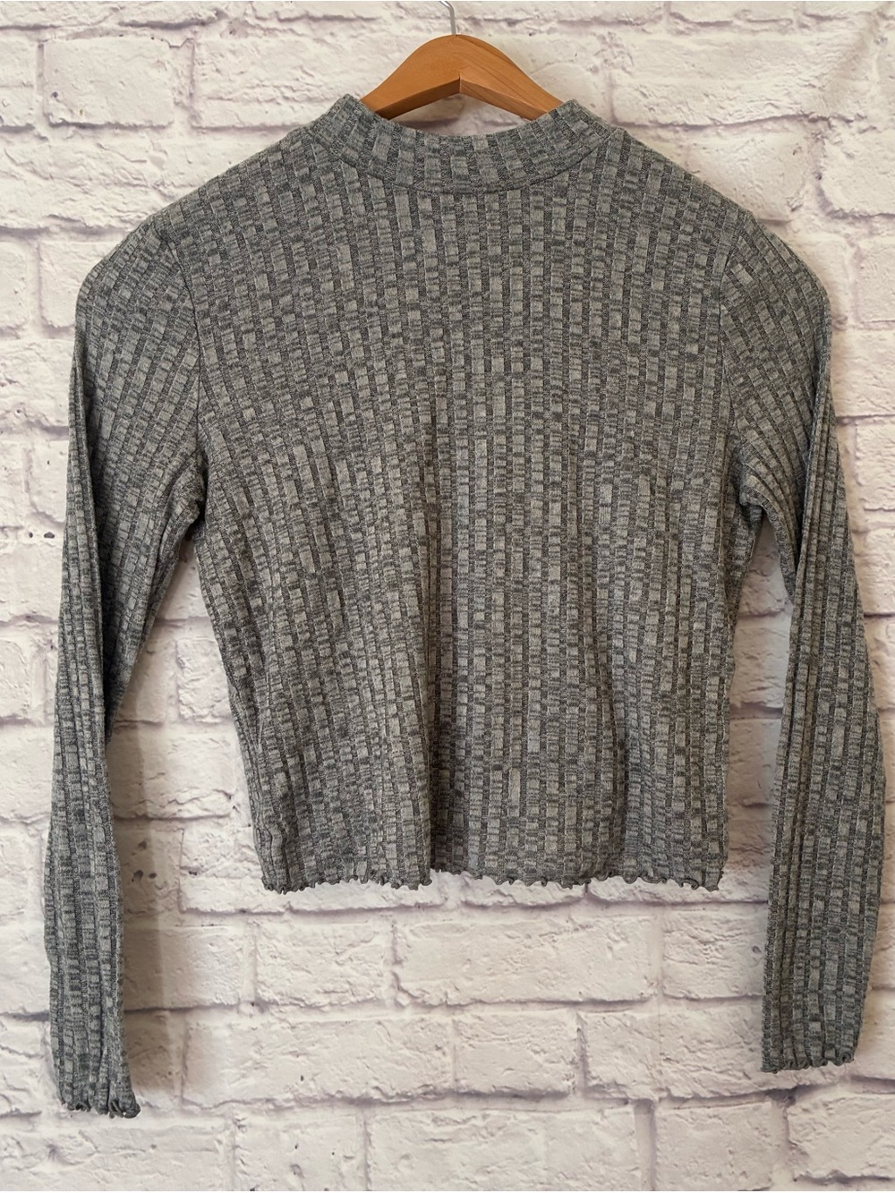Candie’s Grey Ribbed Long-Sleeve Women's Top - XL